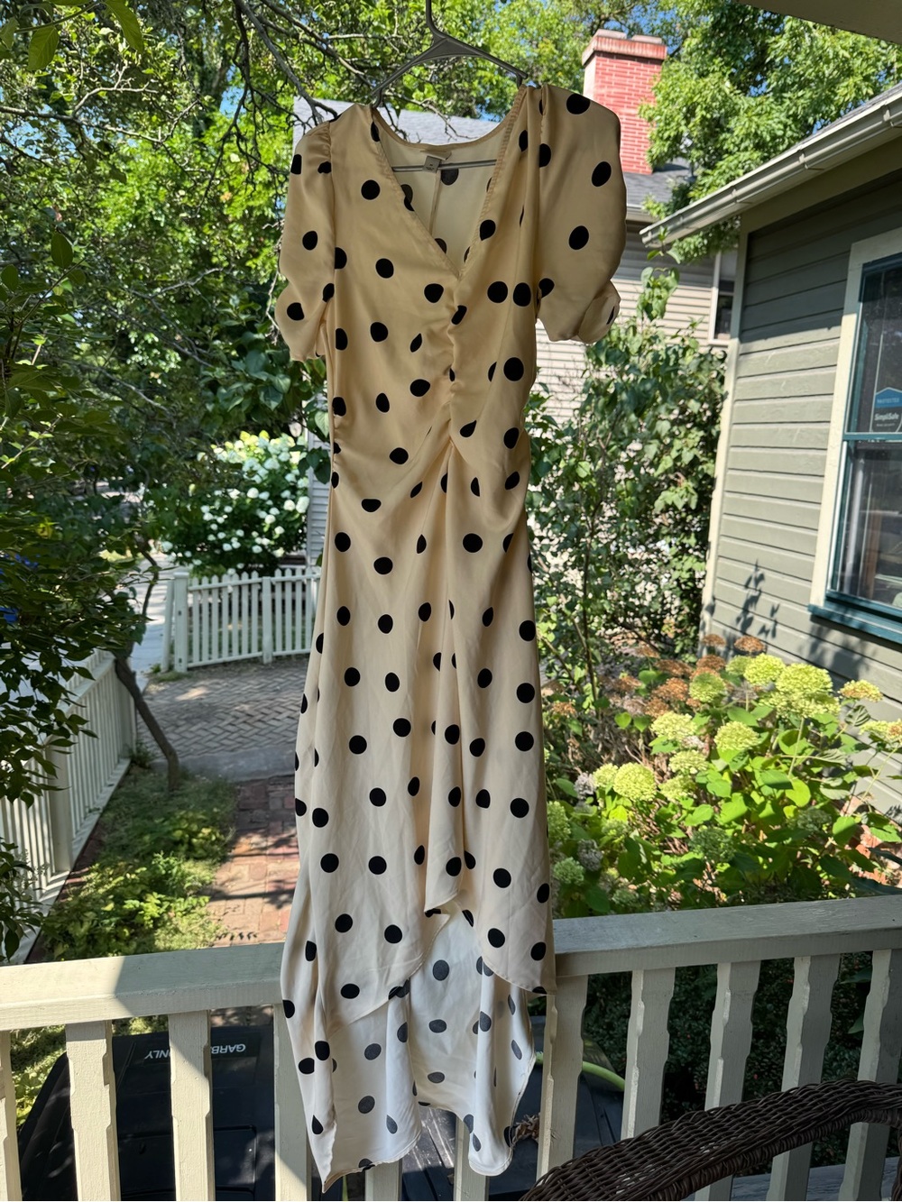a new day Cream and Black Polka Dot High-Low Midi Dress